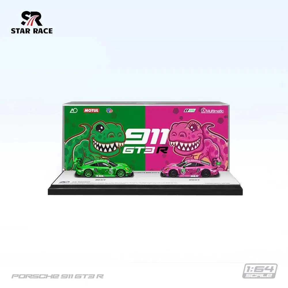 Star Race 1:64 Porsche 911 GT3 Green and Pink Dinosaur Double Car Alloy Car Model Star Race 1:64 Porsche 911 GT3 Green and Pink Dinosaur Double Car Alloy Car Model - Image 1