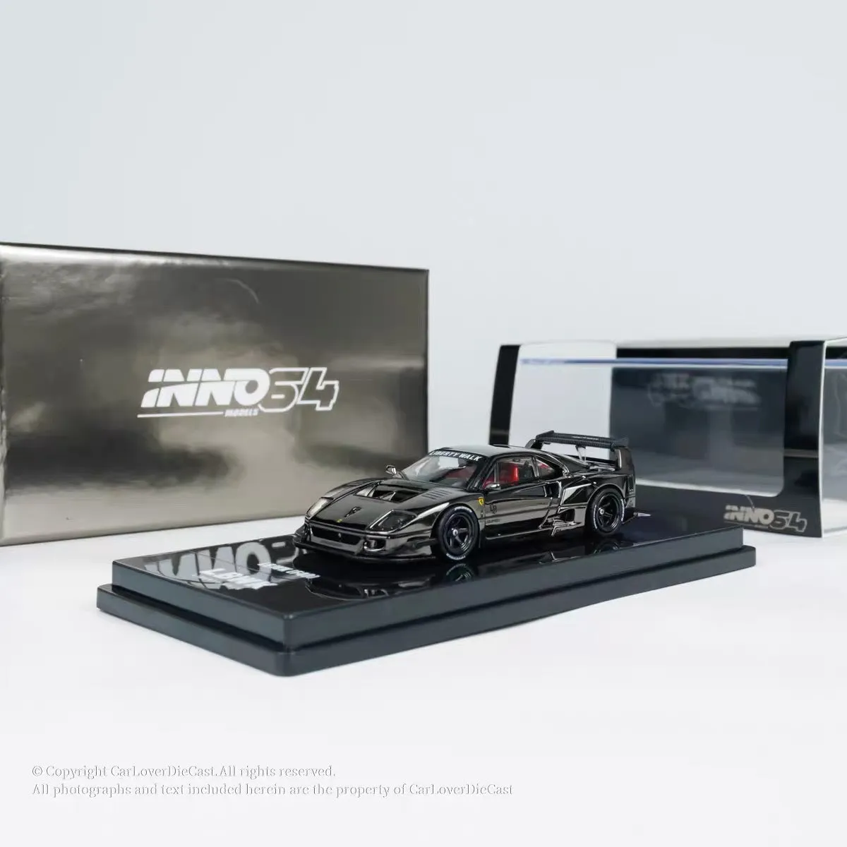 INNO 1:64 LBWK Ferrari F40 black chrome alloy car model INNO 1:64 LBWK Ferrari F40 black chrome alloy car model - Image 1