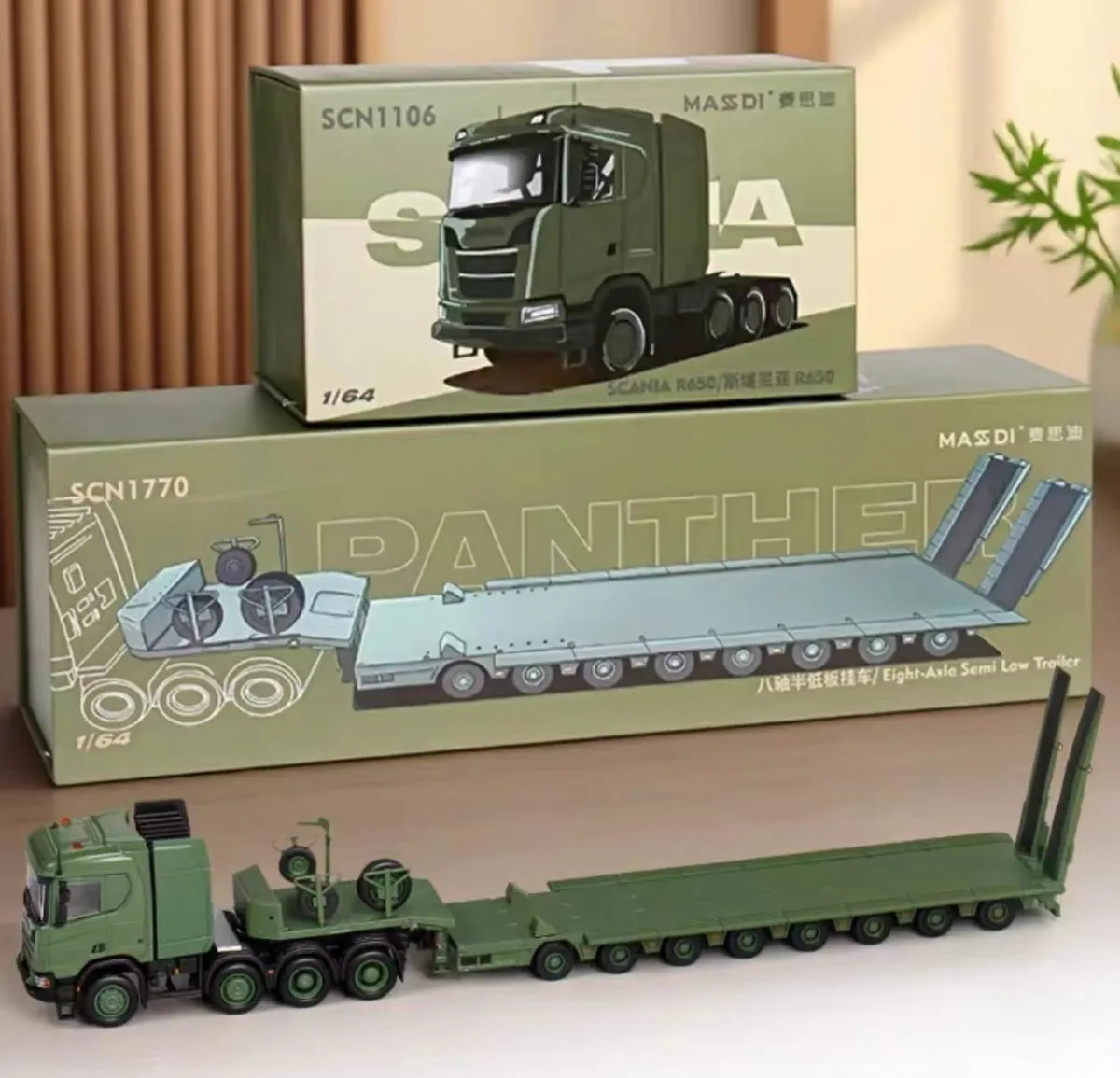 Masdi 1:64 Army Green SCANIA R650 Model Diecast combo Masdi 1:64 Army Green SCANIA R650 Model Diecast combo - Image 1